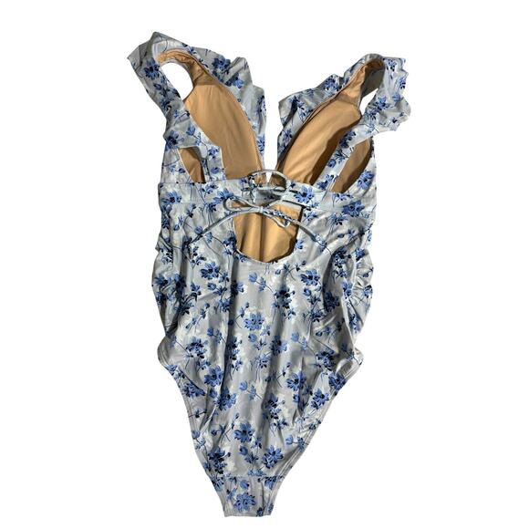 NWT A Pea In The Pod One Piece Swimsuit, Ruffle Strap, Lace Up Back, Floral, L - Picture 4 of 9